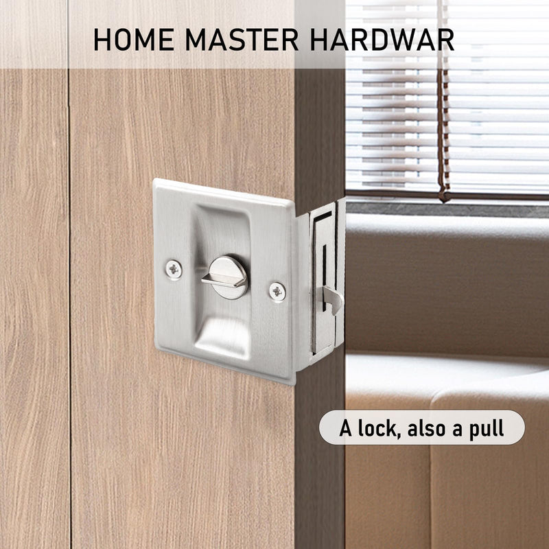 HOME MASTER HARDWARE Privacy Pocket Door Lock Hardware with Pull Replace Old Sliding Door Locks/Solid Brass Pocket Door Privacy Lock 2-3/4”x2-1/2”, for 1-3/8” Thickness Door, Brushed Nickel -1 Pack 2-3/4”x2-1/2” Brushed Nickel--1PACK