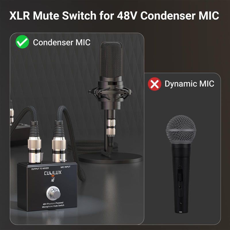 Cubilux MMX-3 XLR Footswitch Mute Switch for 48V Condenser Microphone, Hand/Foot Control, Aluminum Alloy Case Mic On/Off Switcher for Studio, Broadcast and Stage