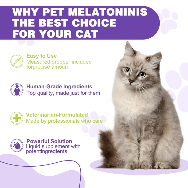Cat Melatonin, Melatonin for Cats, Cat Tranquilizer to Anxiety Relief for Feline and Stressful Emotions in Kitten, Cats Sleep Aid to Promote Relaxation and Entry into Sleep in Kitten 120 ml