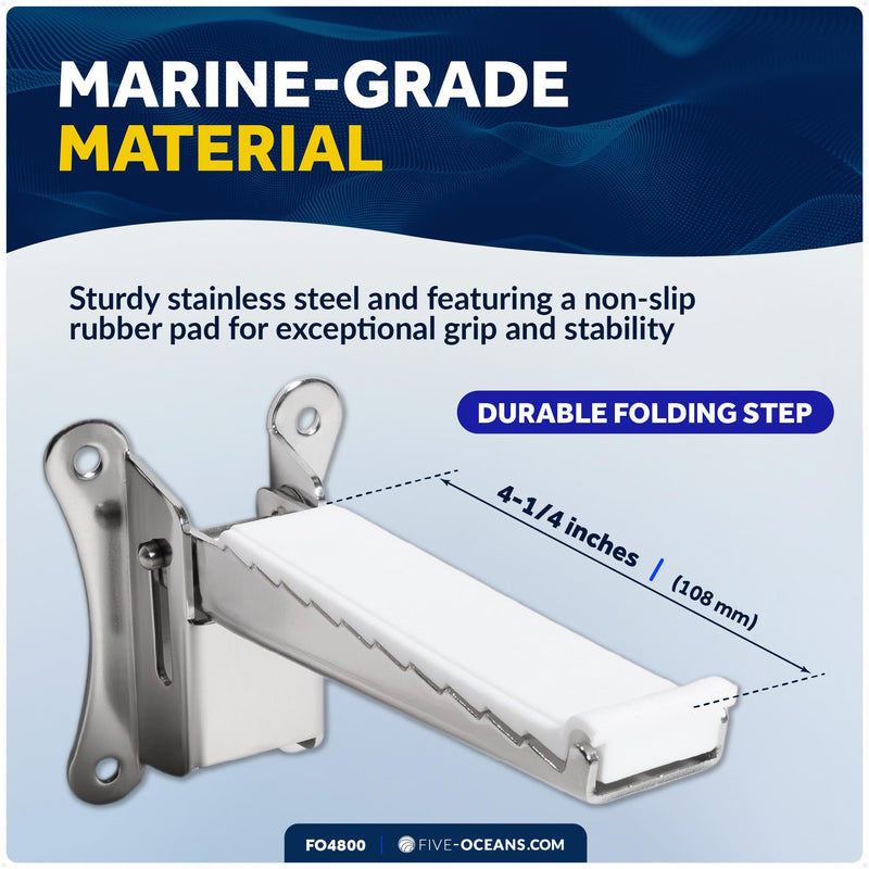 Five Oceans Folding Step, Folding Mast Step - Stainless Steel with Rubber Pad for Secure and Safe Access, 4-1/4 Inch (108mm) Step Length - Ideal for Marine Use - FO4800