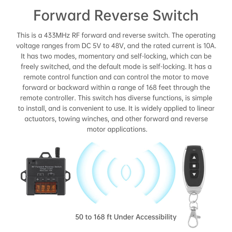 DC 5V-48V 10A Forward Reverse Remote Control Switch Linear Actuator Controller Winch Solenoid Relay Contactor, Forward Reverse Switch