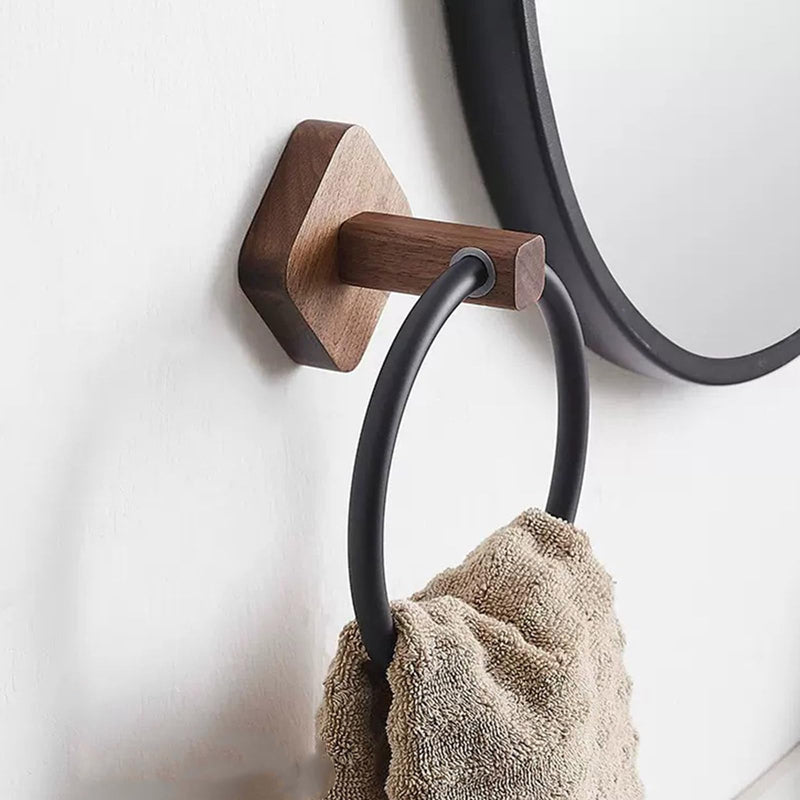 Towel Rack Aluminum Wood Towel Ring Hand Towel Holder for Bathroom Towel Rack Hanger for Kitchen Wall Mount Heavy Duty Storage, Walnut Black
