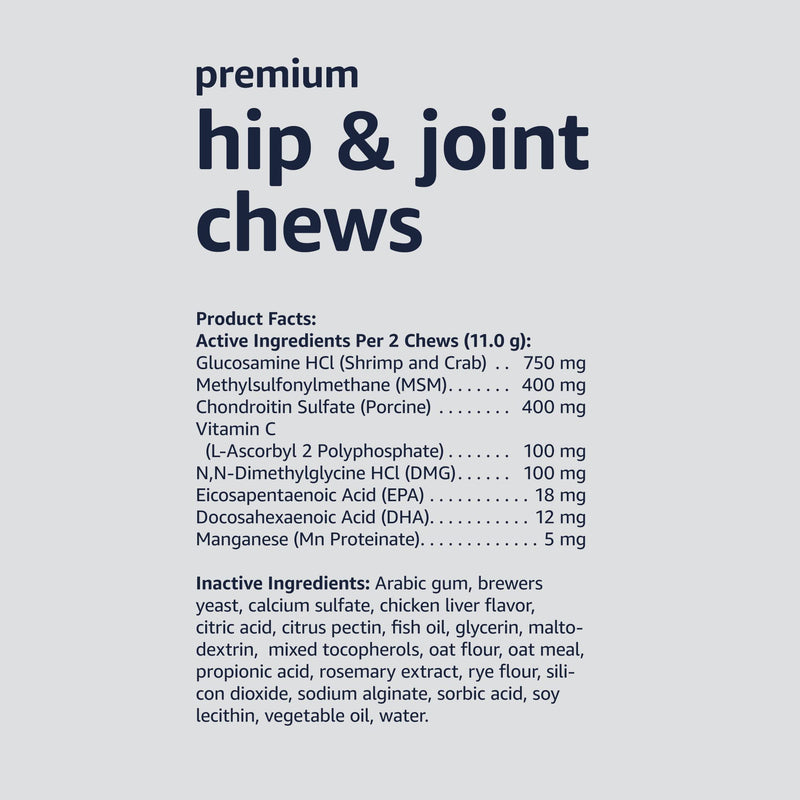 Amazon Basics Premium Dog Hip & Joint Supplement Chews with EPA and DHA, 120 Count (Previously Solimo) 120 Count (Pack of 1)