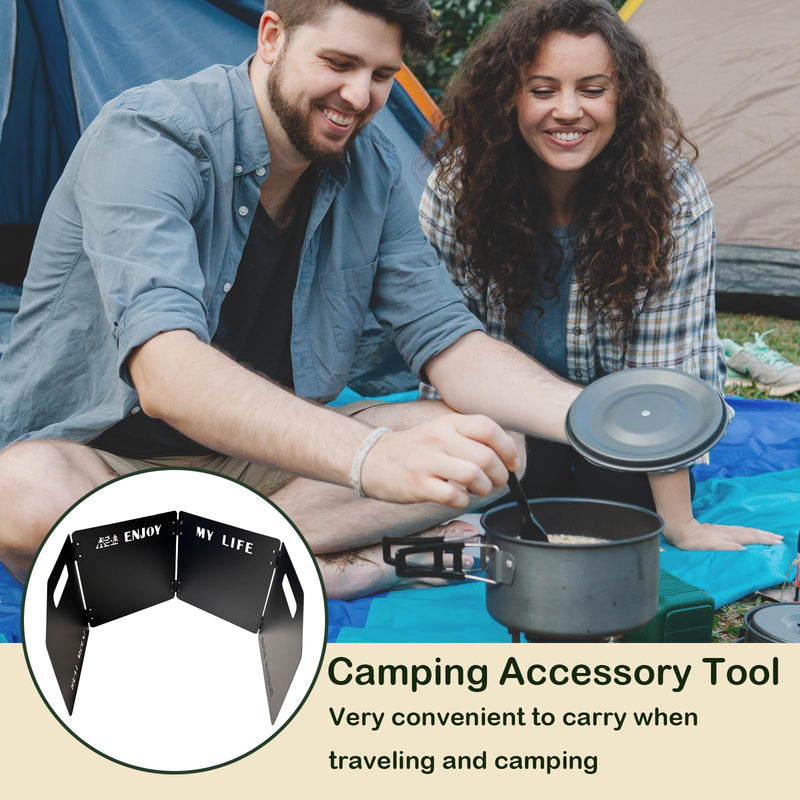 Camping Stove Windscreen, 4 Plates Stainless Steel, Black, Large