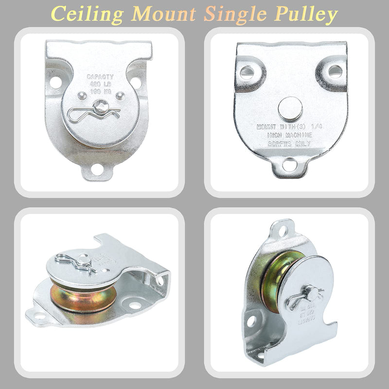 Ceiling Mount Single Pulley 1-1/2 Inch Wall Mount Pulley Ceiling Pulley for 3/8" Wire or Rope, 4 Packs (1)