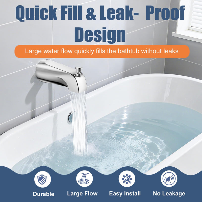 Universal Bathtub Tub Spout with Diverter, Fits 1/2" Slip-Fit Copper Pipe Connection, Pull Down Bathtub Faucet Spout Replacement, Easy Installation (Chrome) Chrome