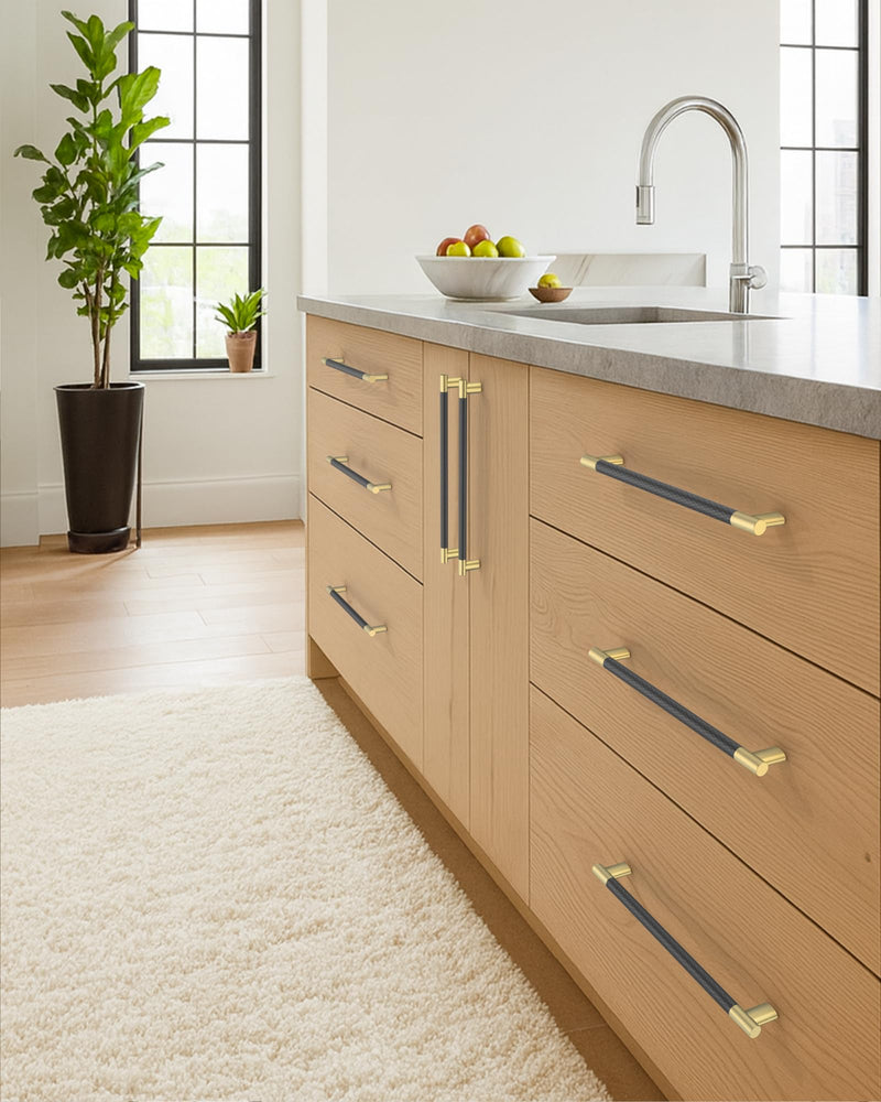 10 Pack 3''(76mm Hole to Hole) Black and Gold Cabinet Pulls, Knurled Brushed Gold Matte Black Cabinet Handles for Kitchen Drawers, Bathroom Vanity, Dresser - Heavy Duty Hardware CK0094 3"/76MM Hole Center 10