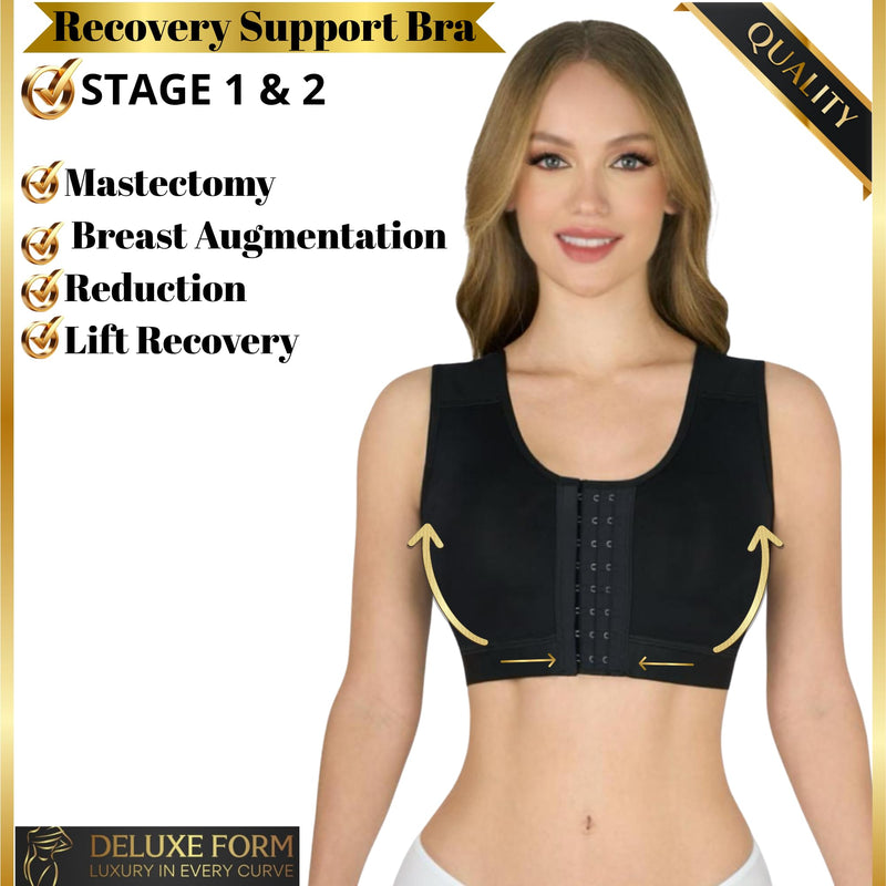 Post Surgical Bra Front Closure Compression Bra for Breast Augmentation Recovery Women X-Large Black