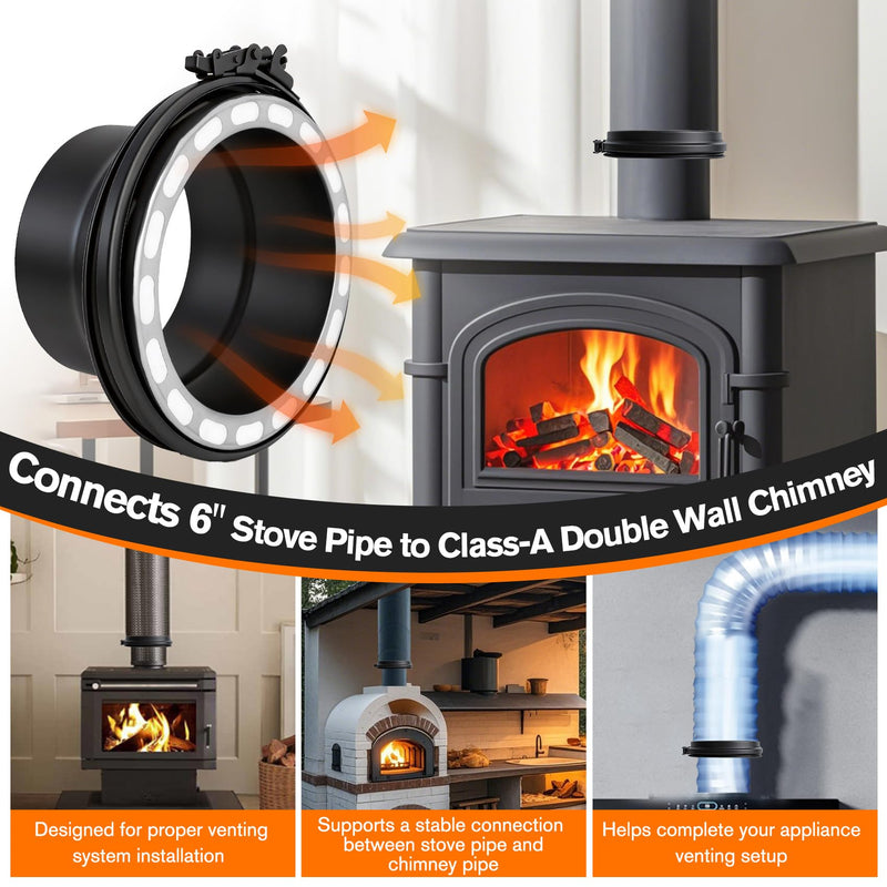 6 Inch Stove Pipe Adapter for Class-A Chimney, 304 Stainless Steel
