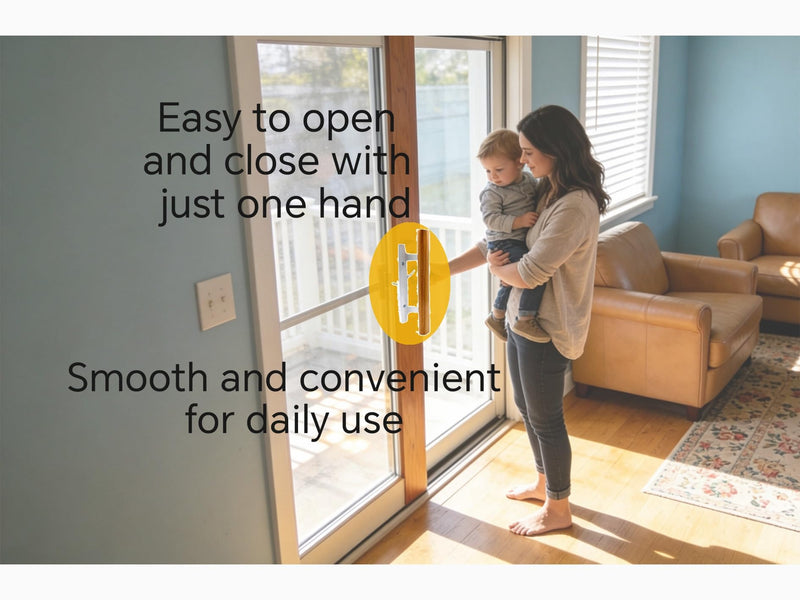 Sliding Patio Door Handle Set, Natural Wood Interior & White Zinc Exterior(White), Non-Keyed , Fits 3-15/16" Hole Spacing, Universal Easy Install Replacement for Sliding Glass Doors.Pull Handle Set