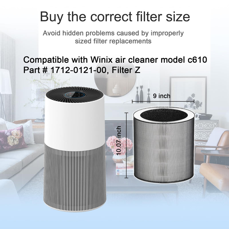 2 Pack C610 Replacement Filters Z, Compatible with Winix C610 Air Purifier, 1712-0121-00, Z Filter, 3-in-1 H13 Grade True HEPA Filter