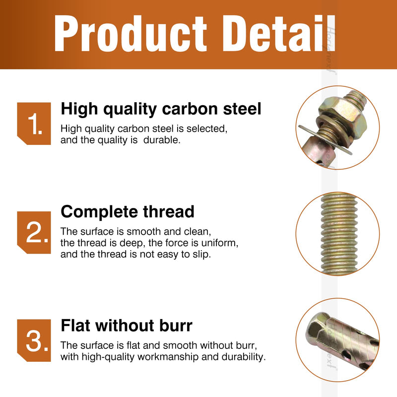 3/8" x 2-1/2 inch Carbon Steel Antiskid Sleeve Anchor, zinc Plated Non-Slip Expansion Anchors for Concrete Base Wall Furniture (10 pcs) 3/8x2-1/2 inch 10