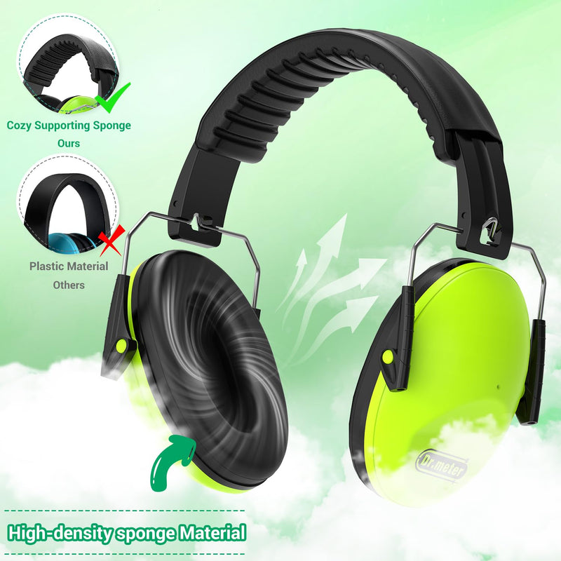 Dr.meter Ear Muffs for Noise Reduction: 27.4SNR Noise Cancelling Headphones for Kids Adults, EM100 Adjustable Hearing Protection Earmuffs for Monster Jam, Autism Sensory, Concerts, Fireworks Green