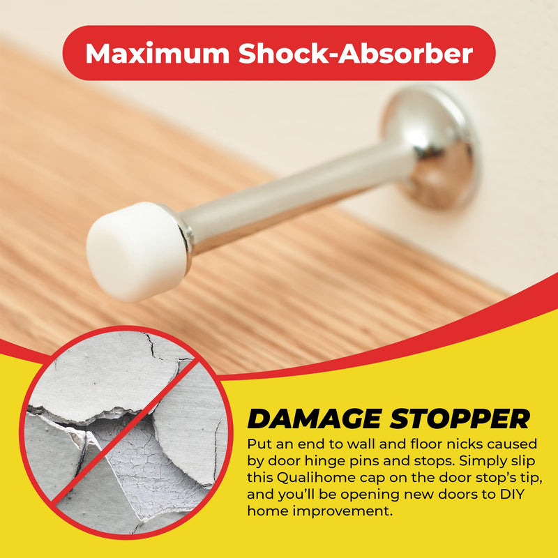 Premium Rubber Door Stop Stud Replacement Tips – Doorstopper Bumpers, Springe Hinge End Caps for Wall & Floor Protection – Universal Size (White) White