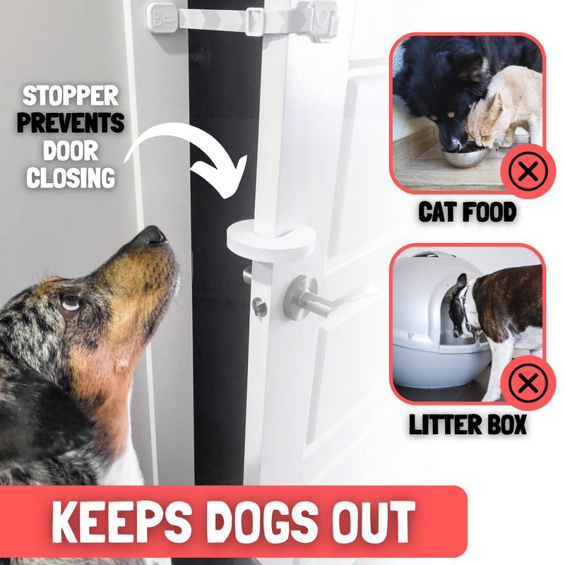 Door Buddy Cat Door Latch & Stopper. Adjustable Dog Proof Door Strap for Cats. Dog Proof Litter Box & Cat Feeder. Simpler Pet Gate Alternative. No Cut Cat Door Interior Door.