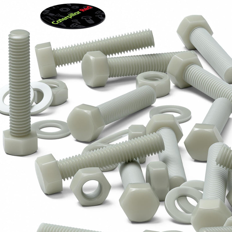 10 x Glass Filled Reinforced Nylon Hex Head M10 x 50 mm, Plastic Nuts, Bolts & Washers (25/64 x 1 31/32 in)