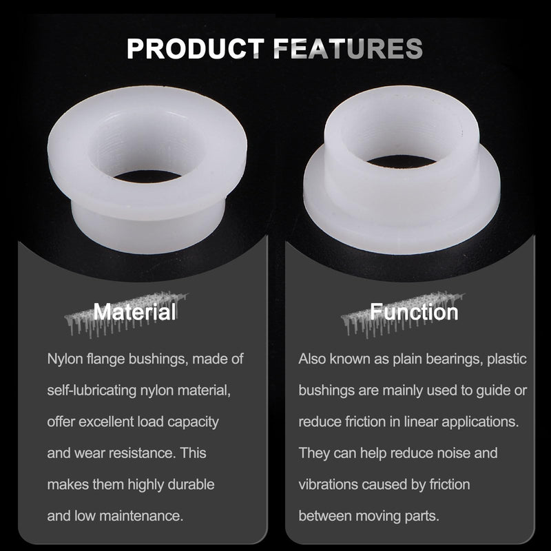 uxcell 12pcs Flanged Sleeve Bearings Plastic Bushings ID 10mm x OD 13mm x Length 6.5mm Nylon Bushings, White 12