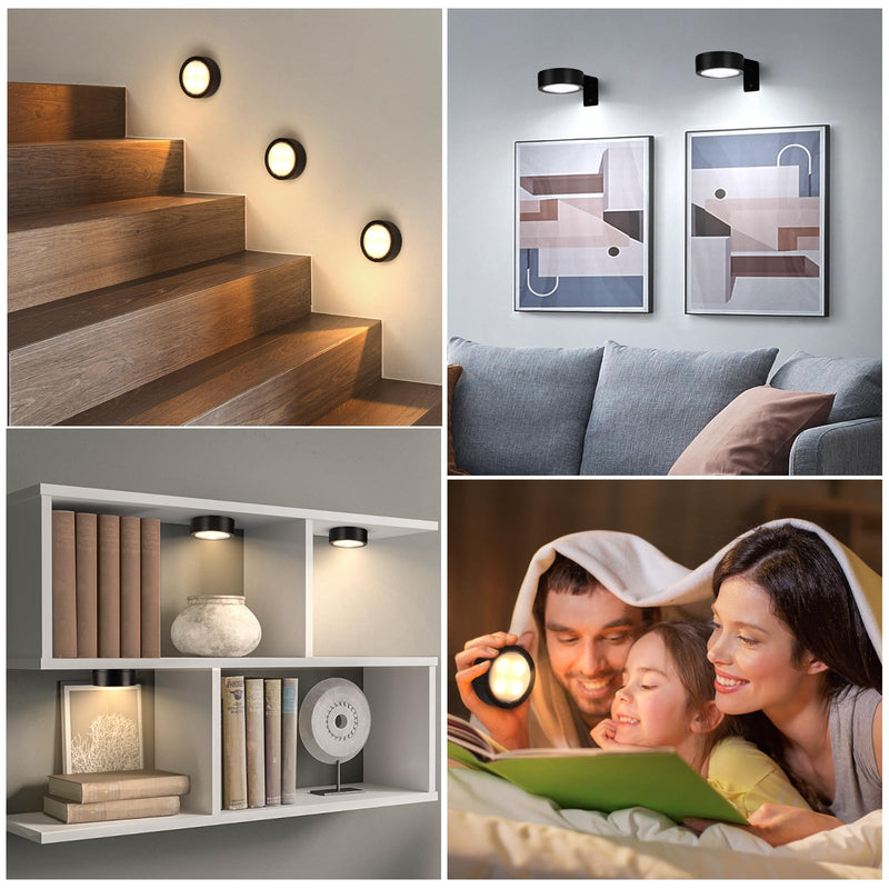 4-Pack Picture Light Battery Operated with Remote, Led Lights Dimmable and Timer Painting Light, Art Display Light for Picture Frame Artworking Portrait, Home Wall Decor Puck Lights, Black Black 4 Pack