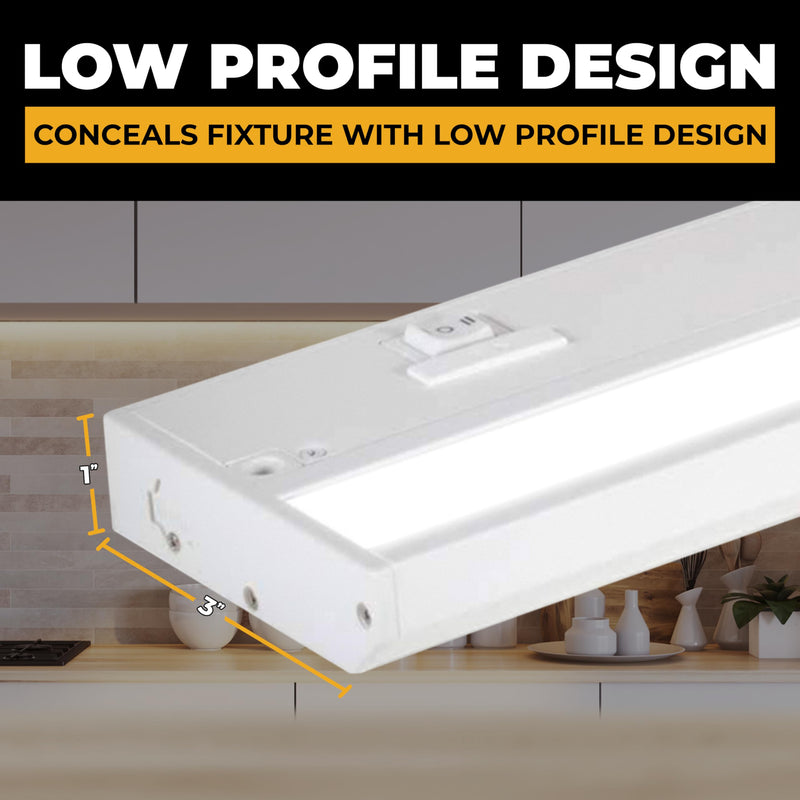 LED Under Cabinet Lighting Hardwired - 3CCT 18 Inch White Finish - Undercabinet Lights for Kitchen - Linkable Undercounter Dimmable Plug in Light or Hard Wired - Under Counter Fixture Direct Wire