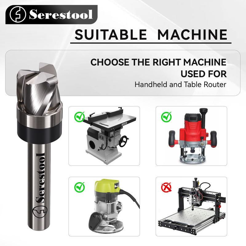 Bowl and Tray Router Bit 1/4" Shank, 1/2" Cutting Diameter, 3/8" Cutting Height, 3/16" Radius, 3-Flute Solid Carbide Template Router Bit for Wood Dish Bowl Carving 1/4"x1/2"x3/8"xR3/16"