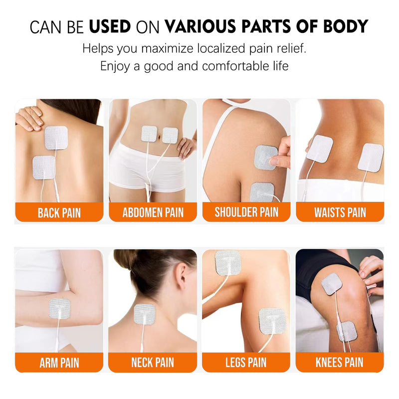 24PCS TENS Unit Replacement Pads 2X2, Latex Free Electrodes Compatible with TENS Machine Use 2mm Pin Connector Lead Wires Such as AUVON TENS, TENS 7000, Etekcity, Nicwell Care Tens White