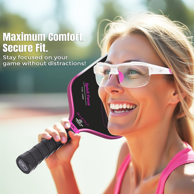 BLUE CUT Sports Safety Goggles Interchangeable Sun Lens Anti Fog UV Protection Indoor Outdoor Pickleball Cycling Basketball White/Pink