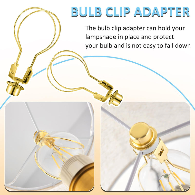Lamp Shade Light Bulb Clip Adapter, 2 Pack Clip on Lampshade Adapter Includes Finial and Lampshade Levellers to Keep Lamp Shade in Place, Lamp Shade Holder for Clip On Light Bulbs (Brass) Brass
