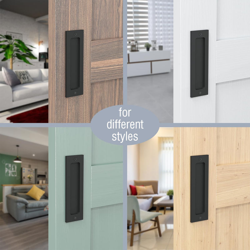 6" Finger Flush Pulls for Closet Pocket - Sliding Barn Door Handle Set - Pull Recessed Handle Rectangular Plate - Farmhouse Rustic Style - Matte Black - 2 Pack 6" Rectangular