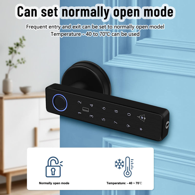 Smart Door Lock 5-in-1 Door Handle Electronic Keypad Supports Password APP IC Card Fingerprint Key Biometric Digital Smart Door Lock Suitable for Home Office and Apartment