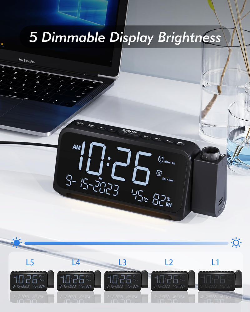 Roxicosly Projection Alarm Clock for Bedroom Ceiling, 118 dB Super Loud for Heavy Sleepers, Dual Alarm with Weekday/Weekend, Adjustable Volume, 6.7" Large Digital Dimmable Display, Easy to Read White Digit+red Projection