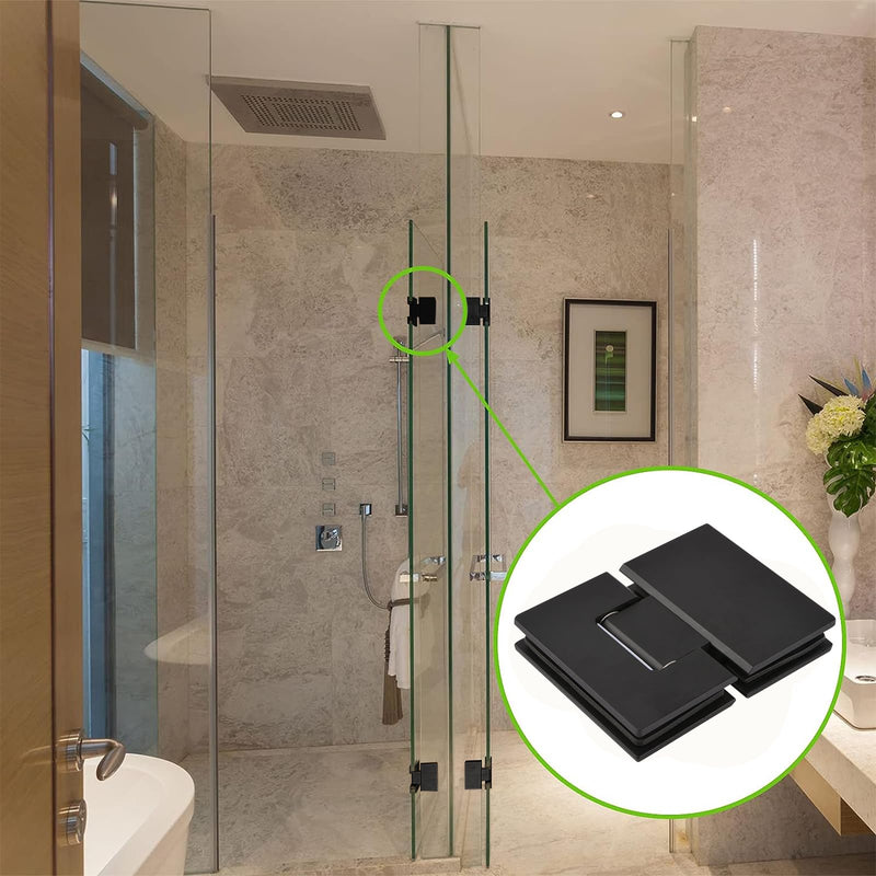 180 Degree Stainless Steel Glass Door Clamp Heavy Duty Shower Door Hinge Replacement, Fits 8-12mm Thickness Glass Panel - Matte Black