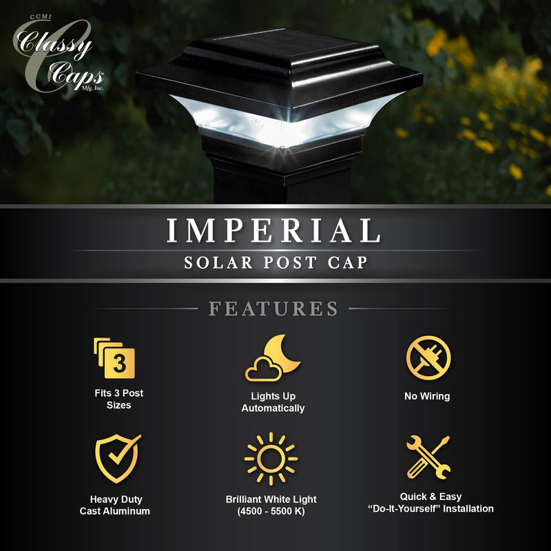 Classy Caps SL082B Imperial Outdoor Post Light- Fits 2" x 2", 2.25" x 2.25", 2.5" x 2.5" Posts, Black Powder Coated Aluminum CAP - NewNest Australia