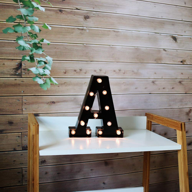 Light Up Black Alphabet Marquee Letters Sign LED Marquee Number Lights Sign for Night Light Home Bar Christmas Lamp Birthday Party Wedding Decoration A Style Letter A