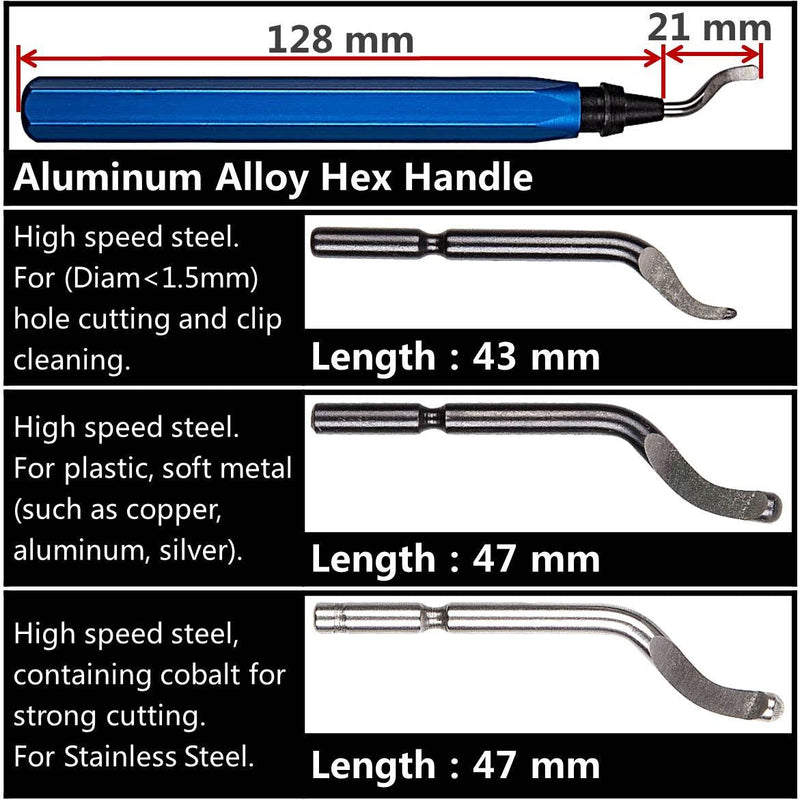 Acrux7 Metal Deburring Tool Kit, 15pcs Rotary Deburr Blades Set with Handle Debur Knife, Great Burr Remover Hand Tool Aluminum Deburring Tool for Plastic, Wood, Copper and Steel (Blue)
