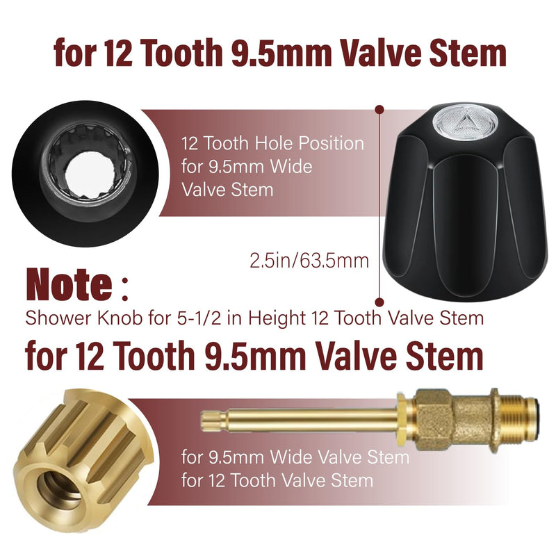 Black Shower Knob Replacement Kit,Shower Knobs Include Base Connectors Screws,Bathtub Faucet Handle Remodel Trim Kit,Compatible with Pfister Verve Tub Shower Knob Replacement,Shower Faucet Handle Shower Knobs Set-001