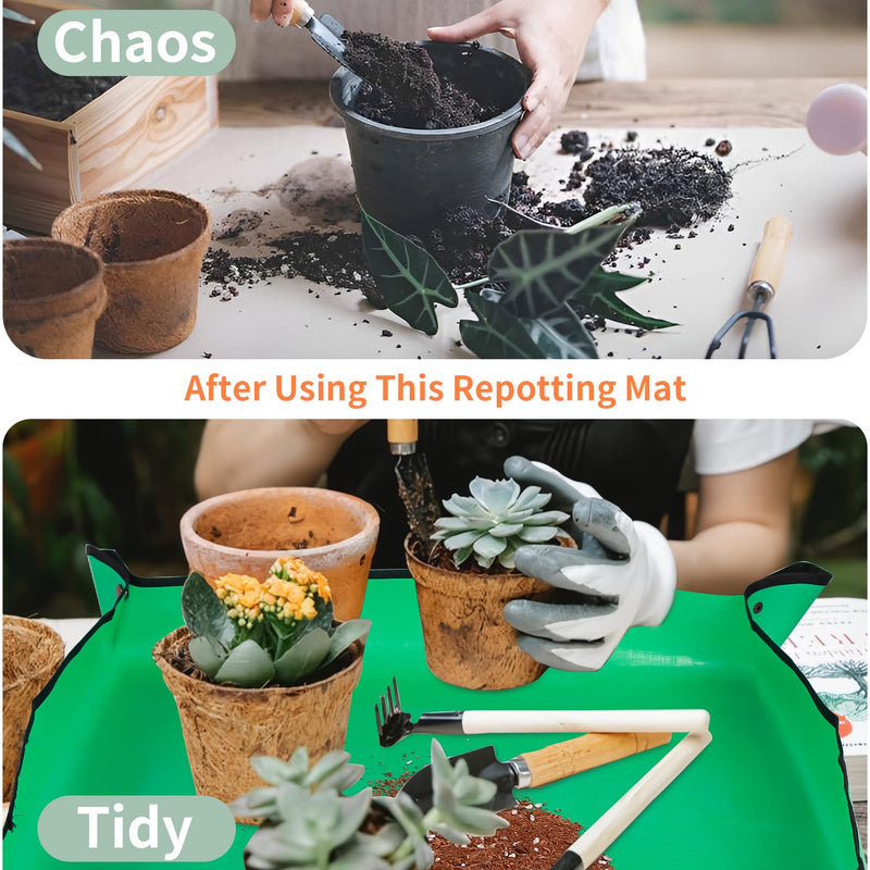 Herda 29.5" x 29.5" Potting Mat for House Plants Transplanting and Control Mess,Portable Gardening Mat Thick Foldable Indoor Portable Tray Succulent Planting Potting Mat Garden Gifts for Women Men Medium 29.5" X 29.5" Green