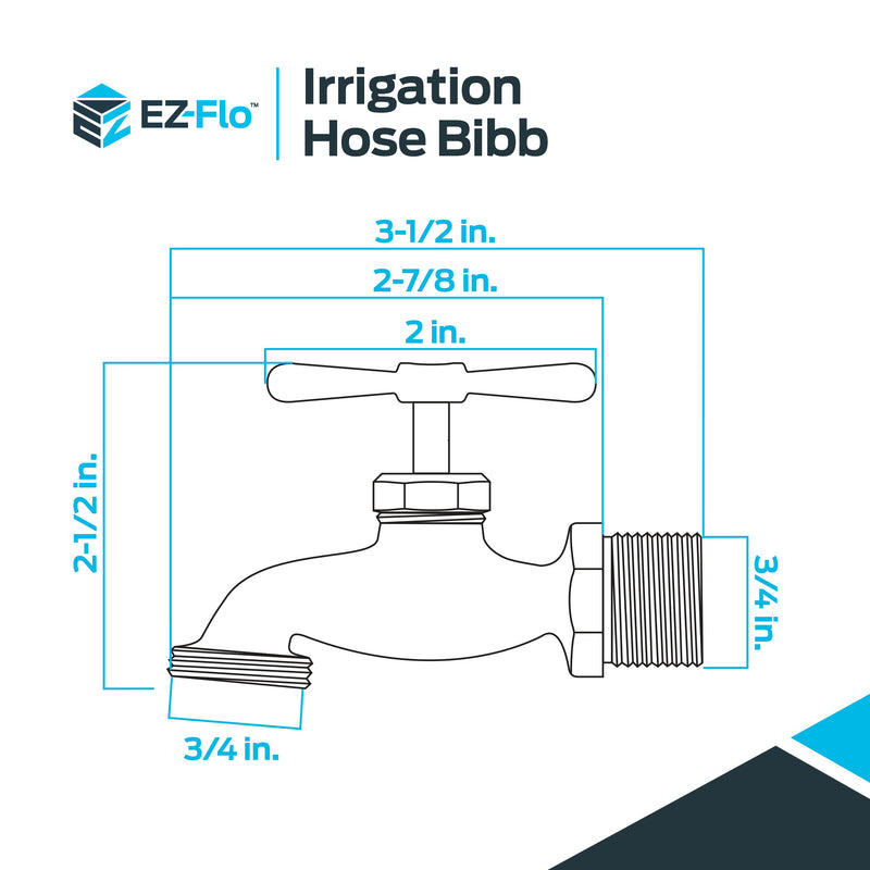 EZ-FLO Irrigation Hose Bibb, 3/4 Inch MIP Connection, 3/4 Inch MHT Connection, Brass Plumbing Fitting, 20183 3/4 in.