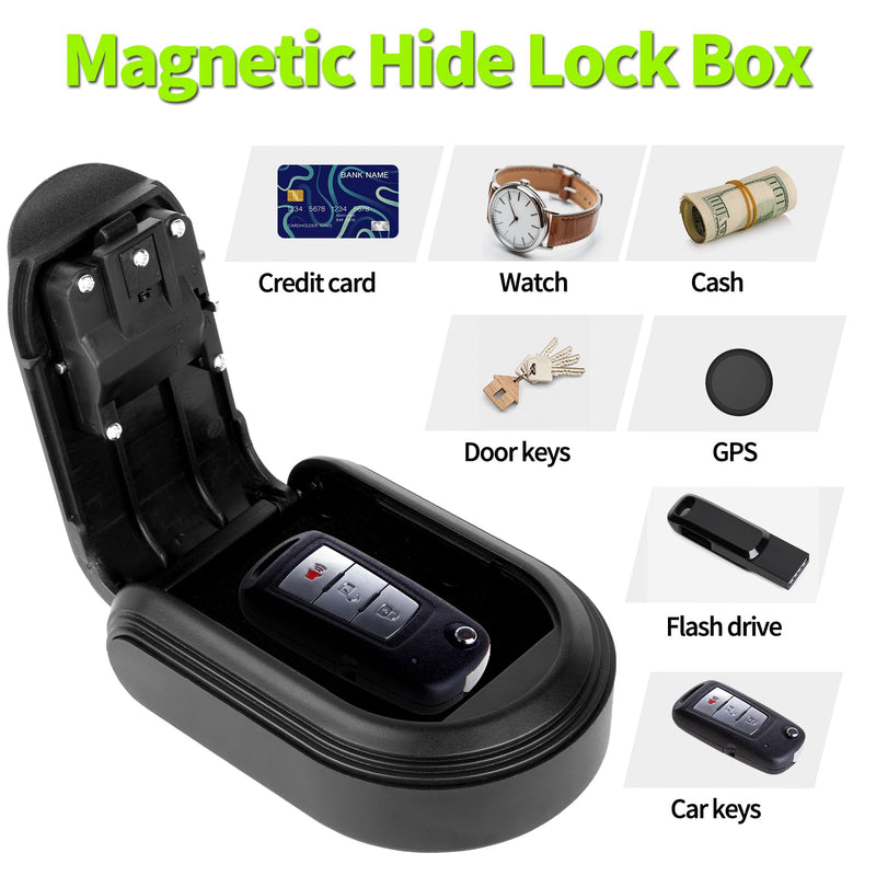 Magnetic Key Box with Combination Lock, 5 Strong Magnets, Black, Stores Spare Keys Indoors and Outdoors, Under Car Key Lock Box A-Black 1 Pcs