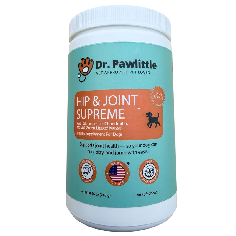 Hip & Joint Supreme for Dogs – Glucosamine 500 mg, MSM 400 mg, Chondroitin & Green-Lipped Mussel – Dog Joint Supplement – Mobility Support Chews – Duck Flavor – 60 Soft Chews