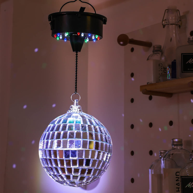 6RPM Rotating Disco Ball Mount Electric Motor with Lights 4 Colors for 6 8 12 Inch (Not Included) 2 Mode Christmas Party DJs Bands Pubs Weddings Night Clubs (Battery Style) Battery Style