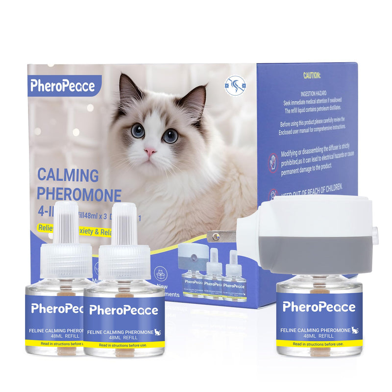 Cat Calming Diffuser Kit (1 Diffuser + 1 Refill, 48ml) – 30 Day Supply – Cat Pheromones Calming Diffuser for Multi-Cat Conflict, Urine Marking & Scratching