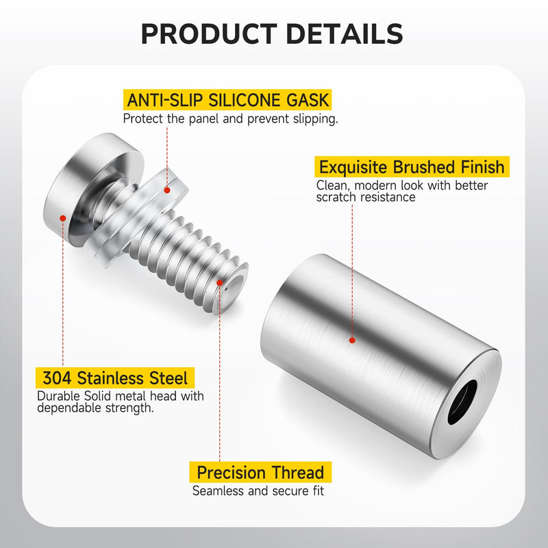 50 PCS Stainless Steel Standoff Screws (1/2 in. Dia x 3/4 in. L), Wall Standoff Mounting Hardware Advertising for Hanging Acrylic Picture, Silver