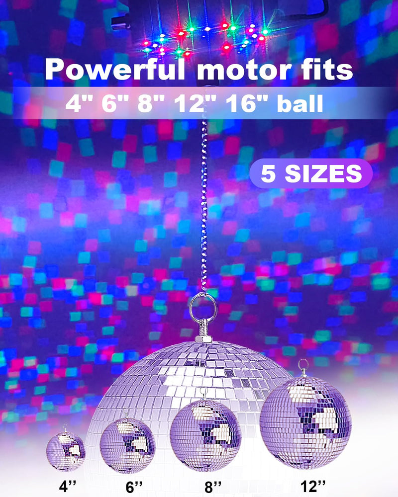 Disco Ball Motor with Lights with Remote, Palujorty 5 RPM-9 RPM 24 LED Mirror Ball Motor with Lights for 4" 6" 8" 12" Balls for Party(USB/Battery Powered) disco ball motor with remote