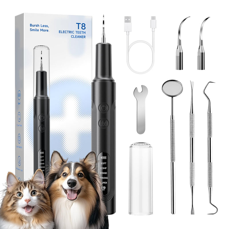 Jellytree Dog Plaque and Tartar Remover,Dogs Teeth Cleaning Kit with Led Light,5 Modes Dog Tooth Plaque Remover, Tooth Cleaner for Dogs and Cats USB Charge,Low Noise Tartar Remover for Teeth