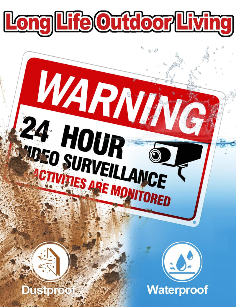 Video Surveillance Sign, 4-Pack 12"x 8" Security Camera Sign, Reflective and Waterproof Material 24 Hour Surveillance Sign For Home/Business sing-02-Red 4 Packs