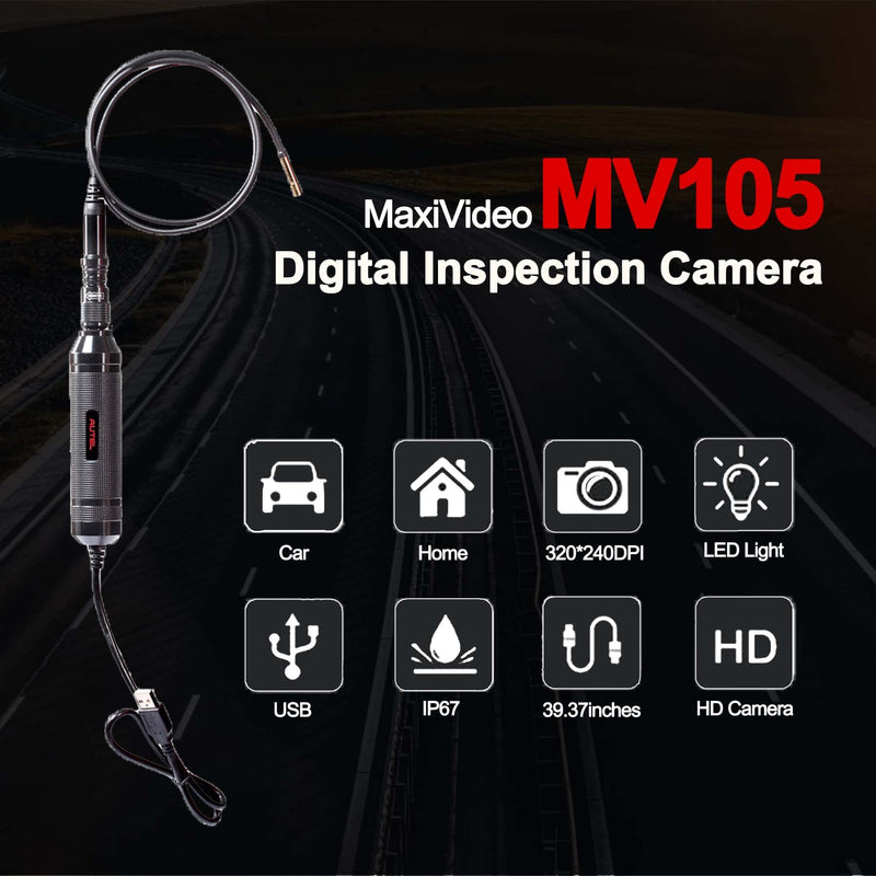 Autel MaxiVideo MV105 Inspection Endoscope - 5.5mm Ultra-Slim Probe, IP67 Waterproof, Works w/Autel Scanner MK808S/MS906/MK906BT/MS908/MS909/MS919/Elite/Ultra & PC, LED Light