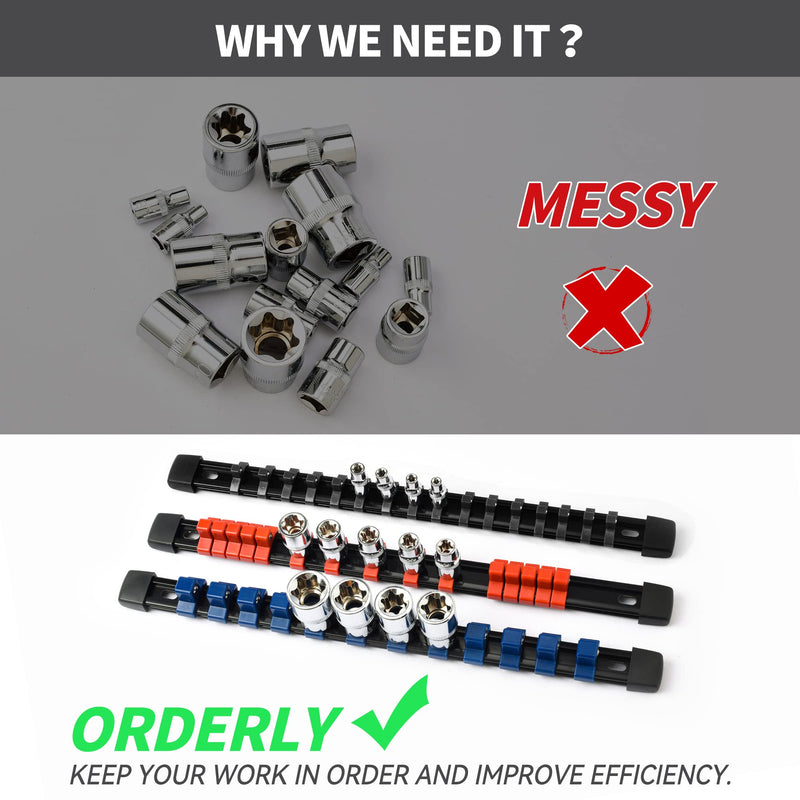 Socket Black Organizer Drive ABS Tools - Socket Holder, Premium Quality 3 Pieces Socket Holders Kit 3/8-Inch x 45 Clips（3PC,Black) 3Pcs