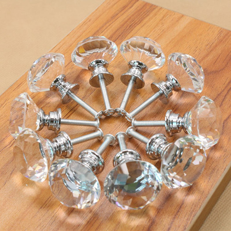 NORTHERN BROTHERS Cabinet Knobs - Dresser Knobs Crystal Knobs for Cabinets and Drawers 30mm- Diamond Glass Pull Handles Silver 10 Pack 10 Pack (30mm)