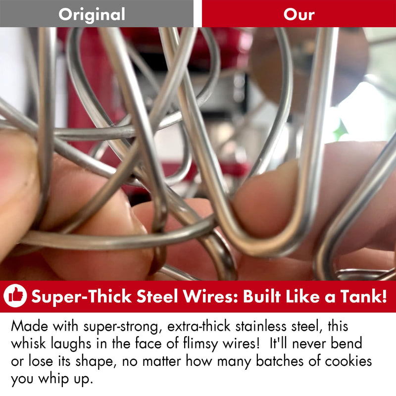 Heavy Duty Whisk Attachment for KitchenAid 4.5-5QT Tilt-Head Stand Mixers- Extra Thick Stainless Steel Wire Whip for Fast Whipping, Commercial Grade for Large Batches, Dishwasher Safe(Replaces K45WW) WW5