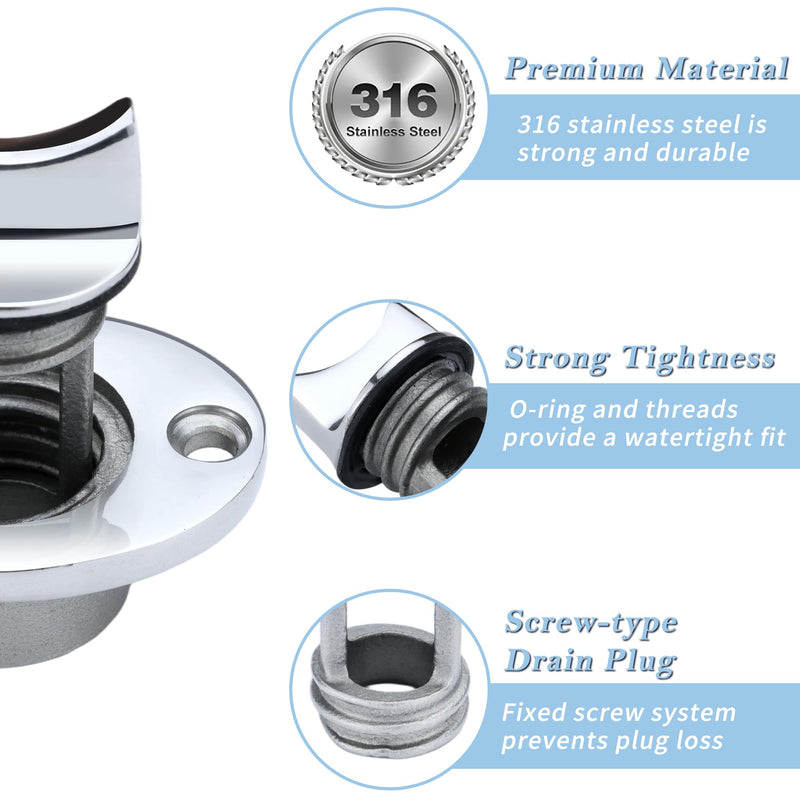 YANYUCB Boat Drain Plug,316 Stainless Steel Marine Drain Plug with O-Ring Seal,Oval Garboard Drain Plug Fits 1" Hole, Universal Fit for Boats,Yachts(2 Pack) 2